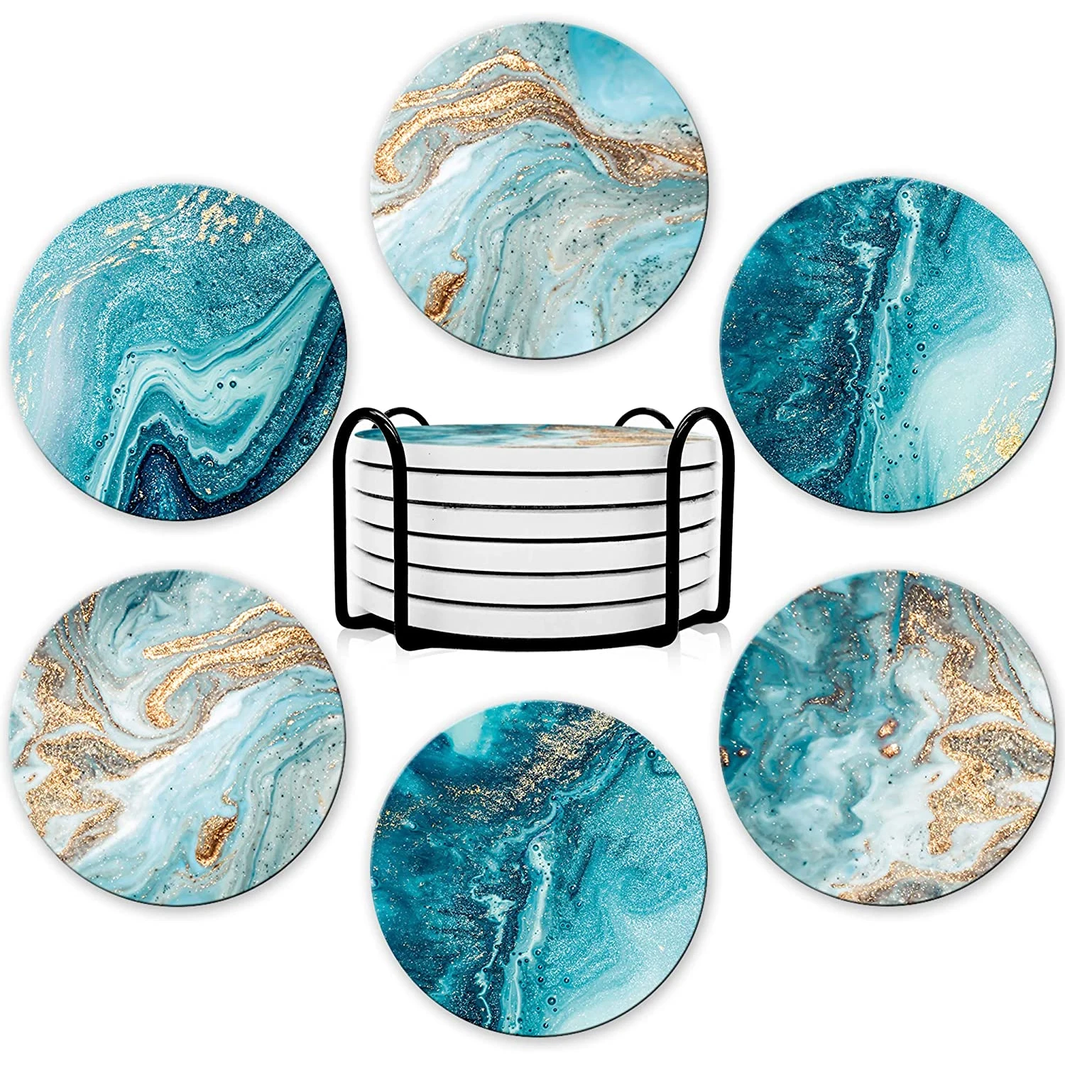Marble Coaster Set - Juego de 6 posavasos para bebidas