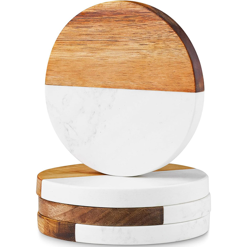 Marble Coaster Set - Juego de 4 Posavasos de Madera